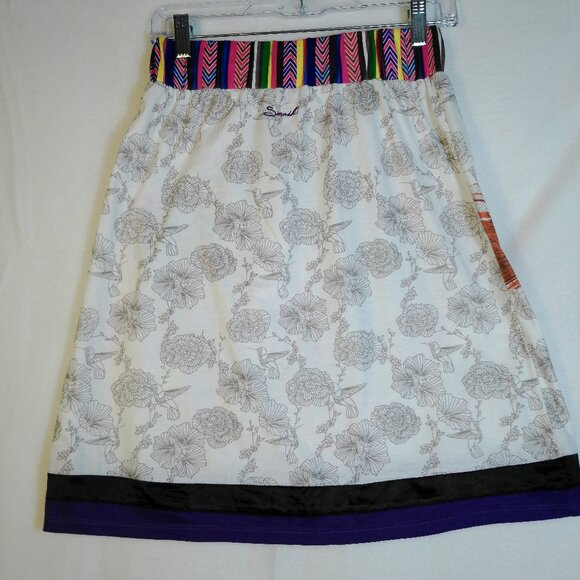 Smash Womens Boho Floral Print Elastic Waist Skirt Purple Black Trim Size M - Picture 8 of 11